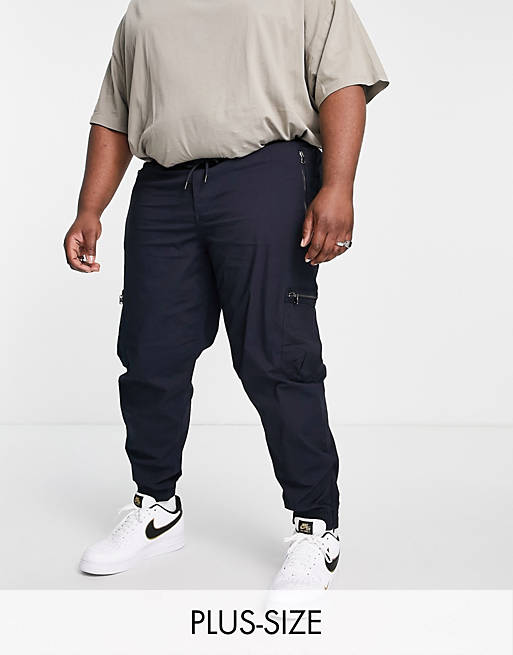 Trousers & Chinos River Island Big & Tall cargo trousers in navy 