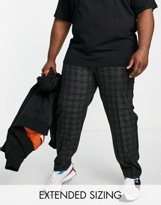 River Island Big & Tall check smart trousers in black & ecru