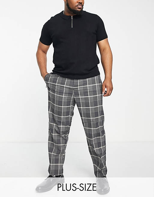 Trousers & Chinos River Island Big & Tall check smart trousers in black 
