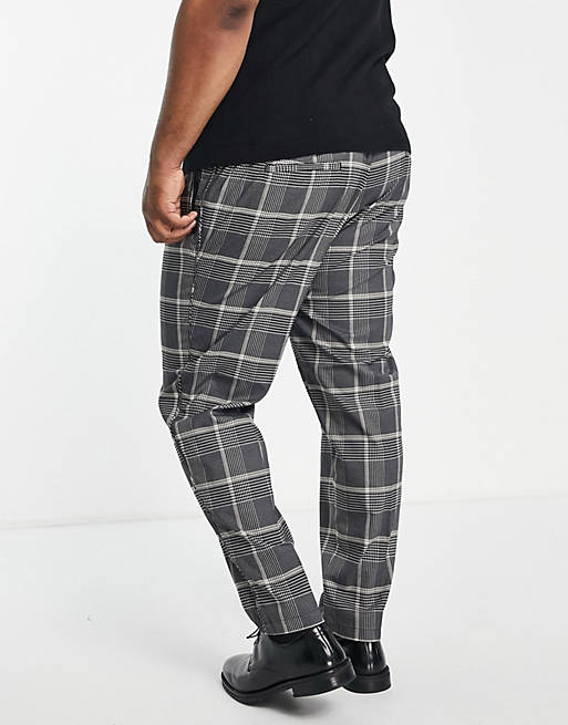 Trousers & Chinos River Island Big & Tall check smart trousers in black 