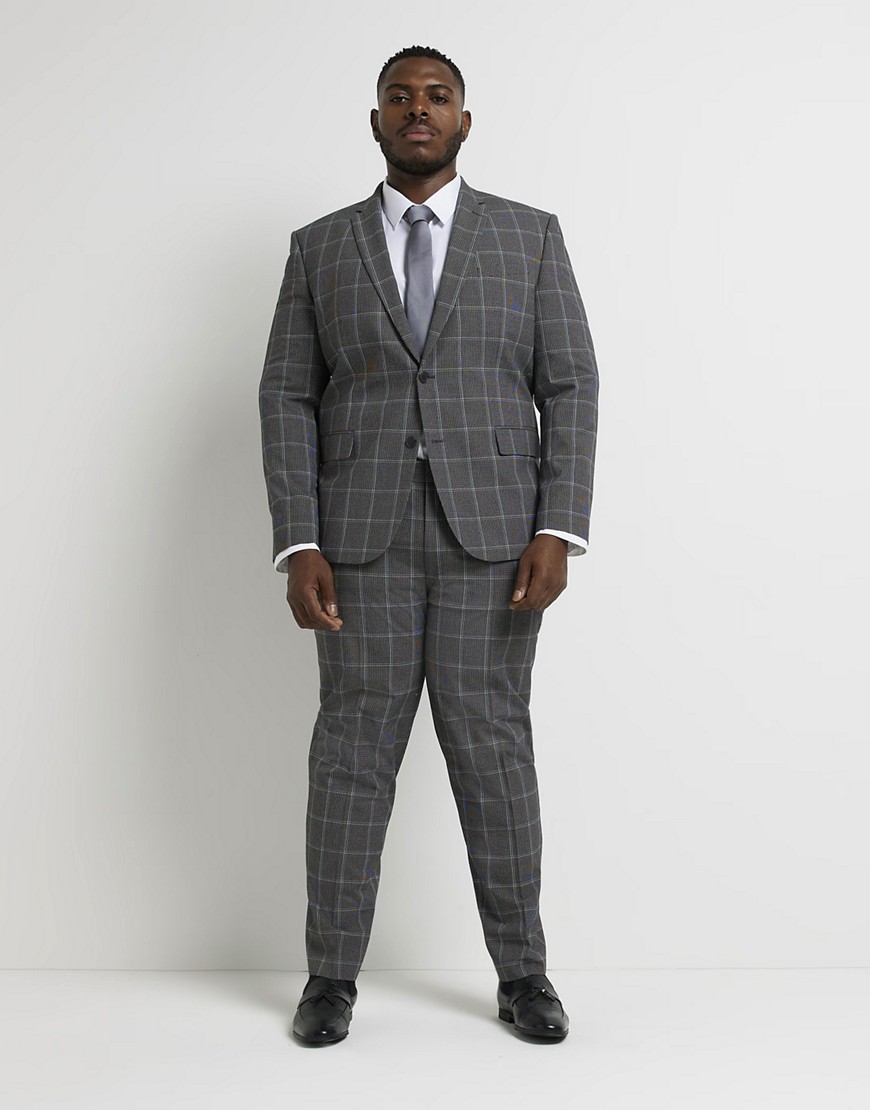 River Island Big & Tall checked suit jacket in gray check