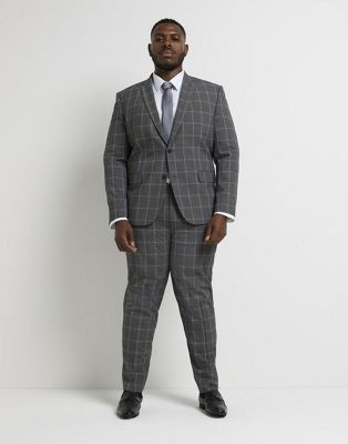 River Island Big & Tall checked suit jacket in grey check