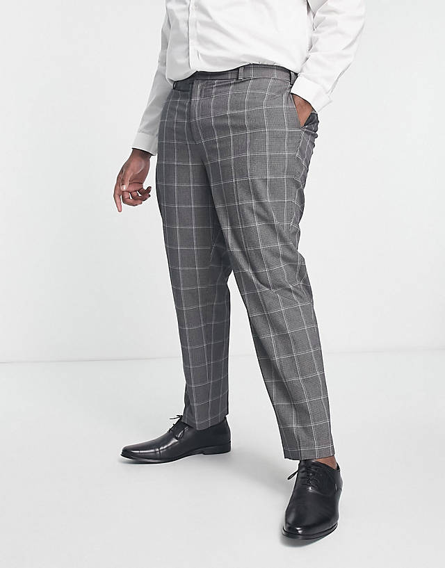 River Island Plus - River Island Big & Tall checked suit trousers in grey
