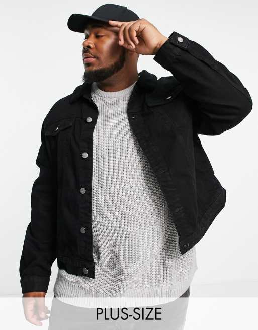 River Island Big Tall denim jacket with borg collar in black ASOS