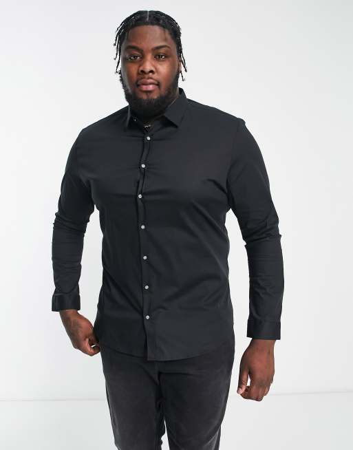 River Island Big & Tall - Elegant skjorte med stretch i sort