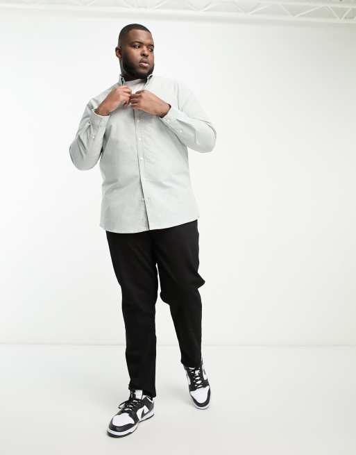 River Island Big & Tall – Elegantes, elastisches Oxford-Hemd in Grün