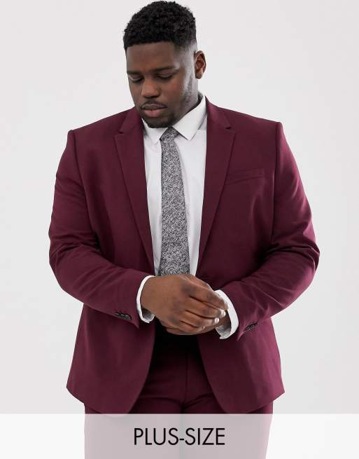 River Island – Big & Tall – Enge Anzugjacke in Bordeauxrot