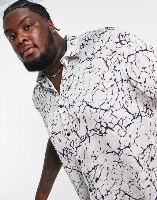 River Island - Big& Tall - Feestelijk overhemd met korte mouwen en marmerprint in lichtgrijs, 3 van 4