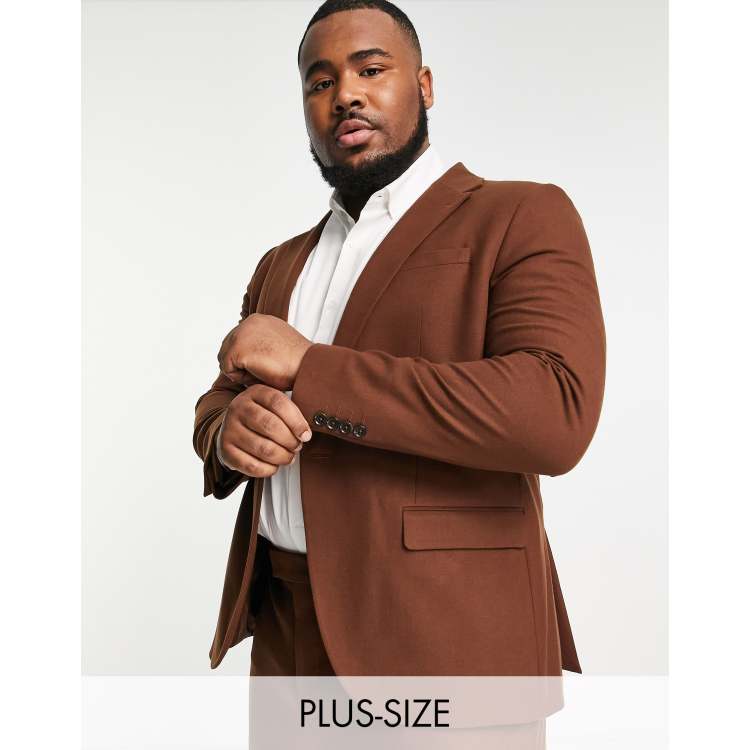 River Island Big & Tall flannel suit jacket in brown | ASOS