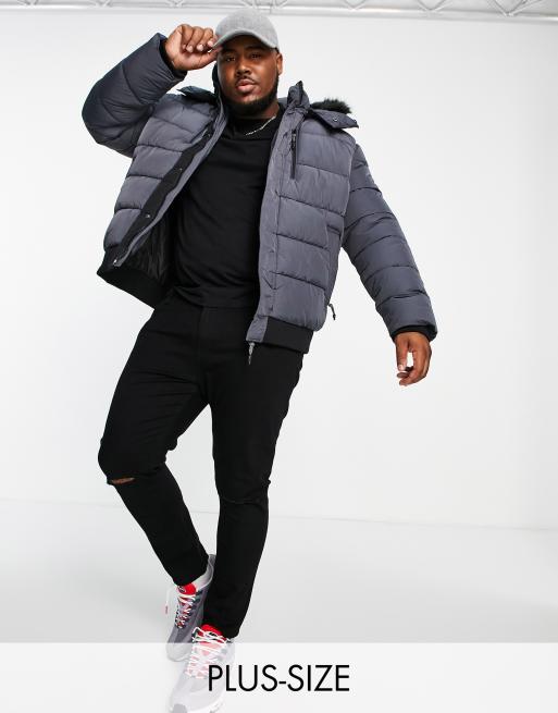 River Island Big & Tall - Gewatteerd jack in grijs