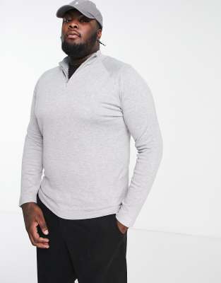 River Island Big & Tall Half Zip Sweater In Gray Heather