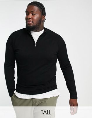 River Island Big & Tall half zip sweatshirt in black