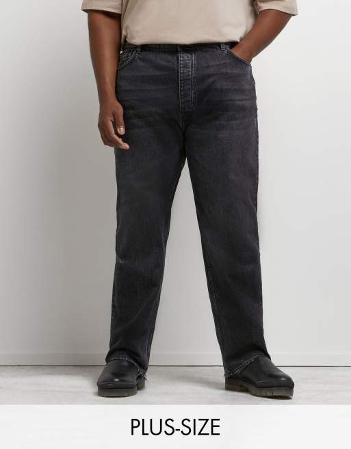 River Island Big & Tall – Jeans mit weitem Schnitt in verwaschenem Schwarz
