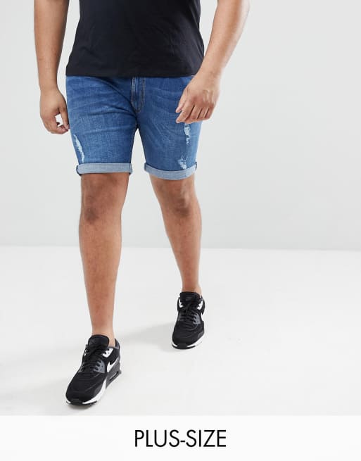 River Island Big & Tall – Jeans-Shorts in mittelblauer Waschung