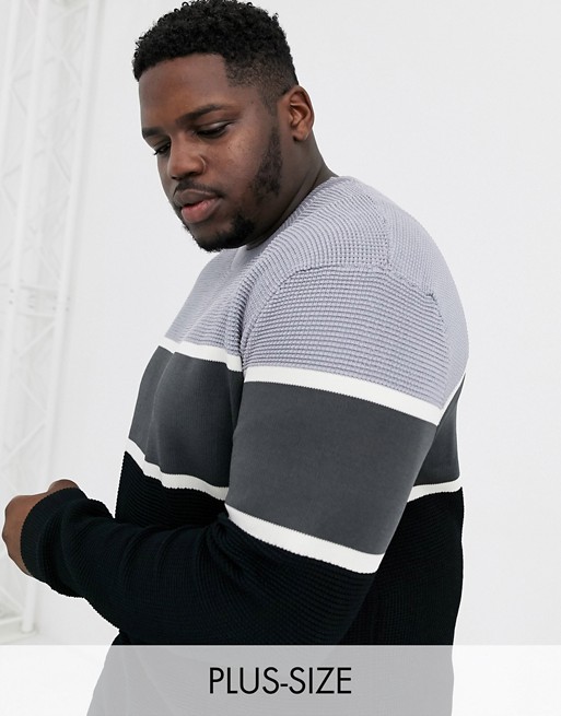River Island Big & Tall jumper in grey with colour blocking