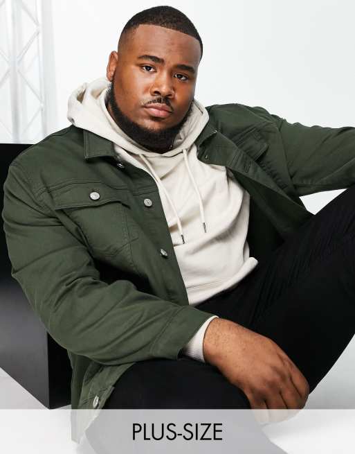 River Island – Big & Tall – Kakifärgad jeansjacka