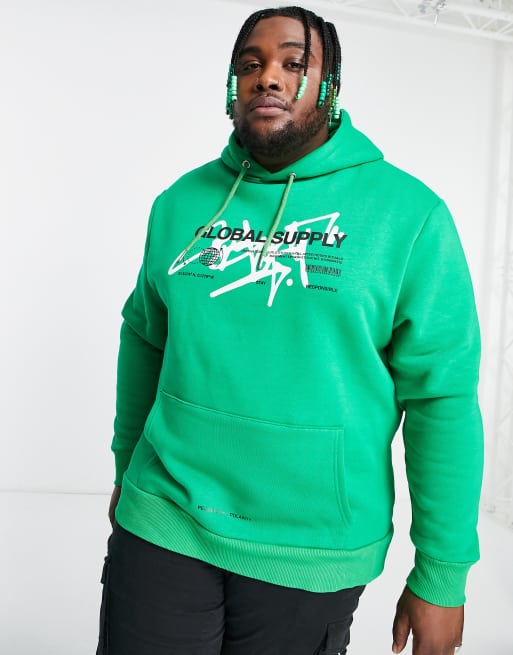 River Island Big & Tall – Kapuzenpullover in Grün mit Grafikprint, 3 von 4