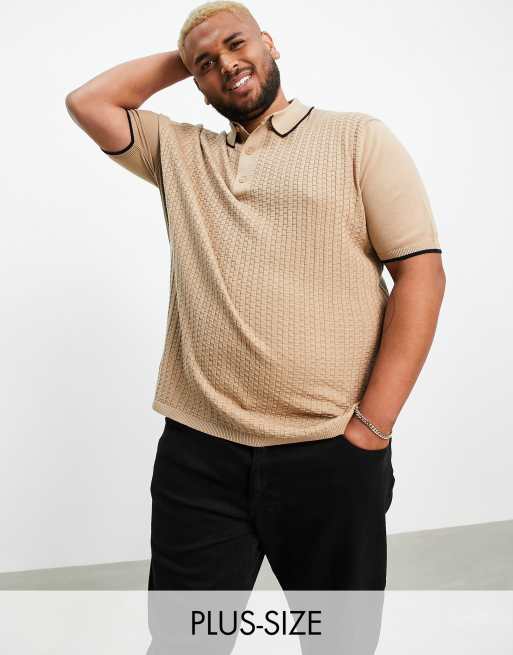 River Island Big & Tall knit polo in beige