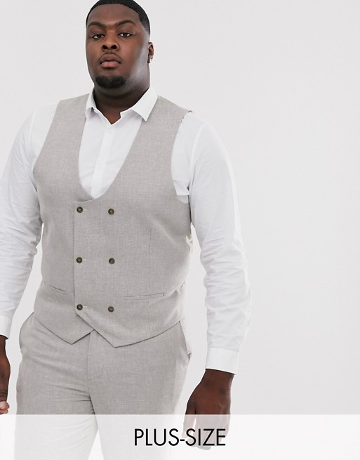 River Island Big & Tall linen suit waistcoat in neutral