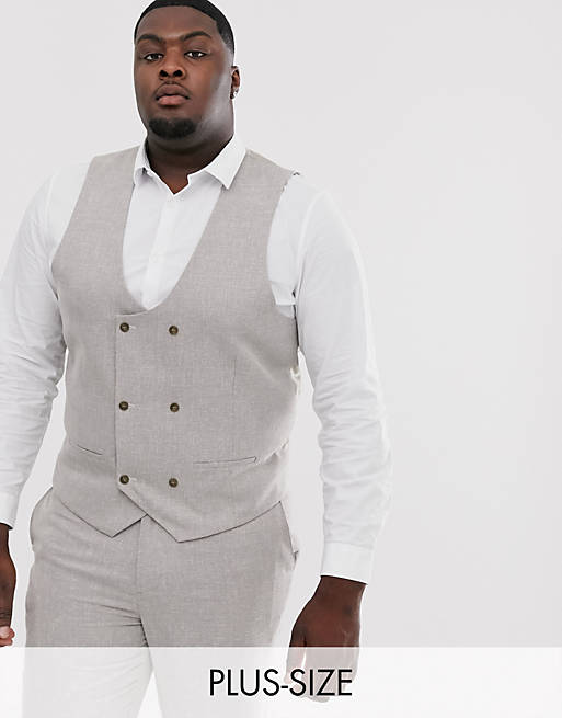River Island Big & Tall linen suit waistcoat in neutral | ASOS