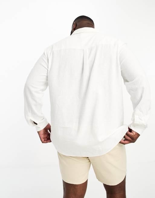 River Island Big & Tall long sleeve crepe linen shirt in white | ASOS