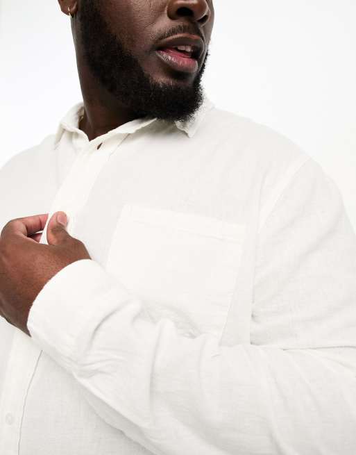 River Island Big & Tall long sleeve crepe linen shirt in white | ASOS