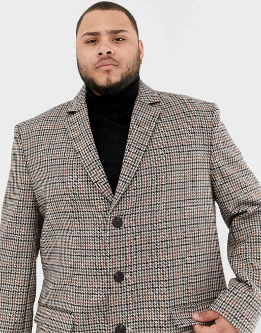 River Island Big & Tall houndstooth blazer in gray