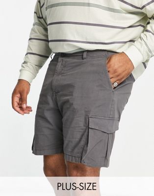 River Island Big & Tall pocket cargo shorts in grey