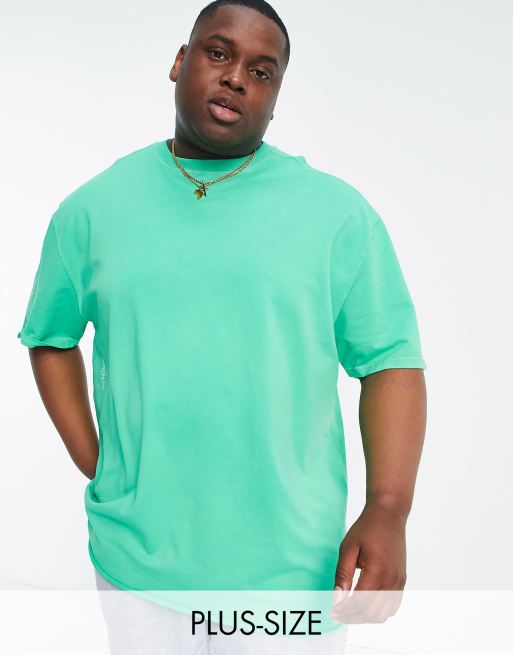 River Island Big & Tall – Prążkowany zielony T-shirt ze wstawkami