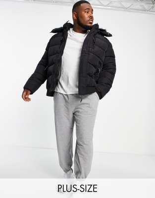 River Island Big & Tall puffer jacket in black - ASOS Price Checker