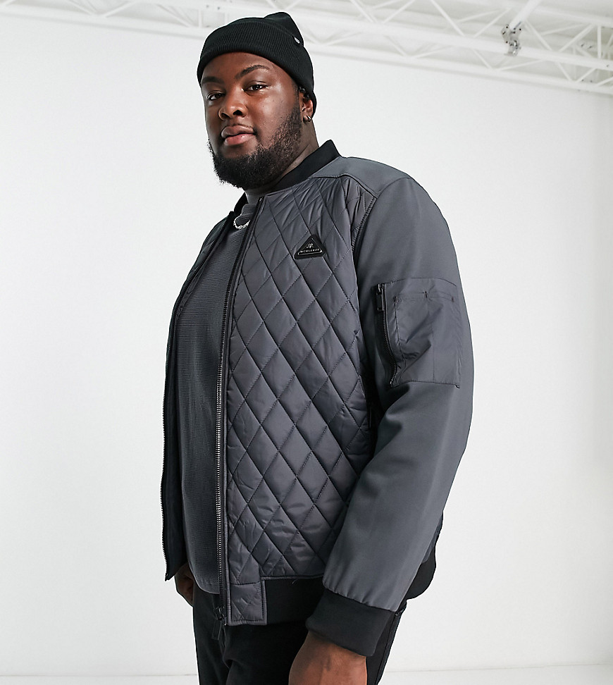 River Island Big & Tall quilted bomber jacket in gray