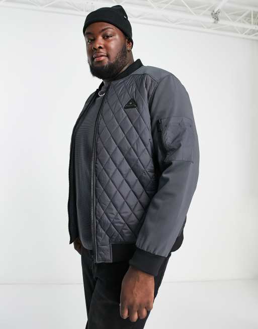 River Island Big & Tall quilted bomber jacket in gray | ASOS