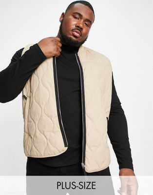 River Island Big & Tall quilted gilet in stone