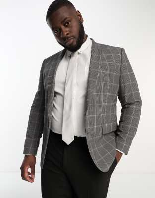 River Island Slim Rafa Check Suit Jacket In Gray