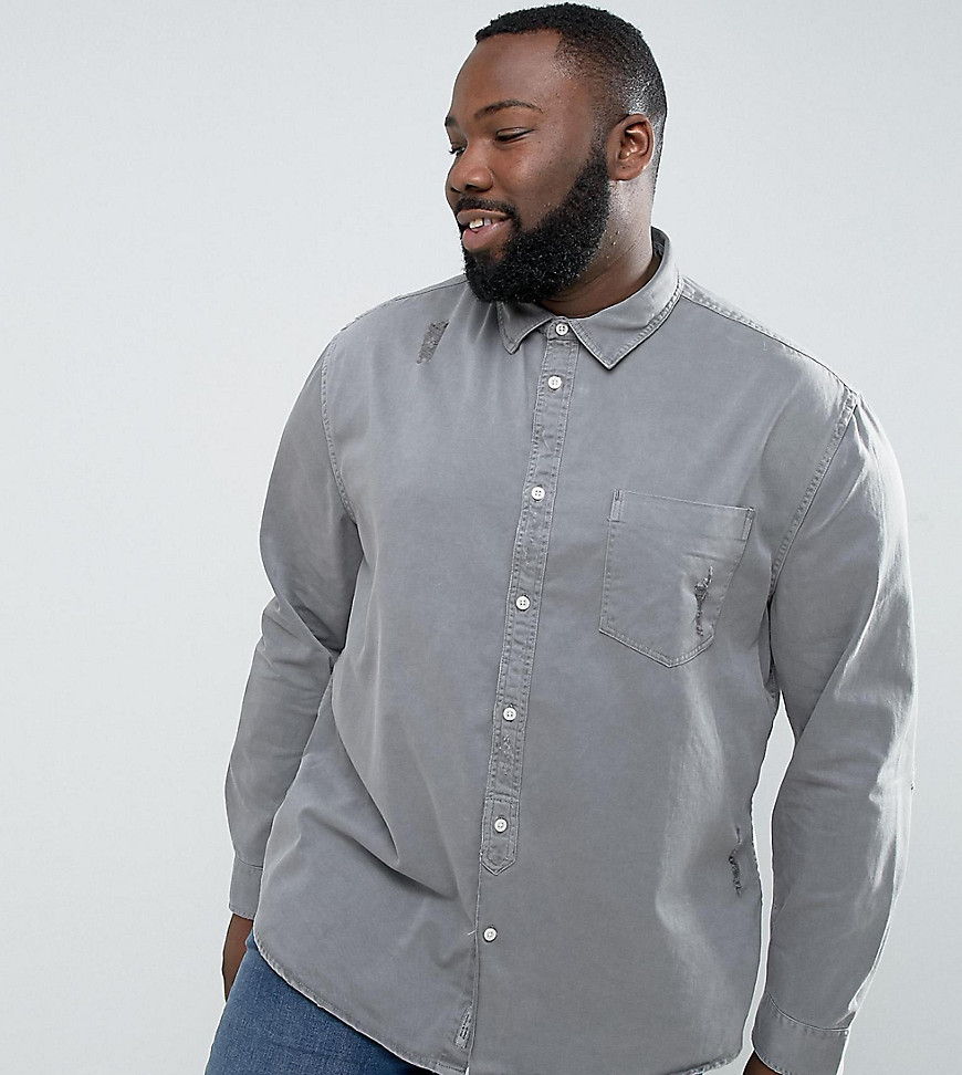 River Island Big & Tall regular fit denim shirt in grey