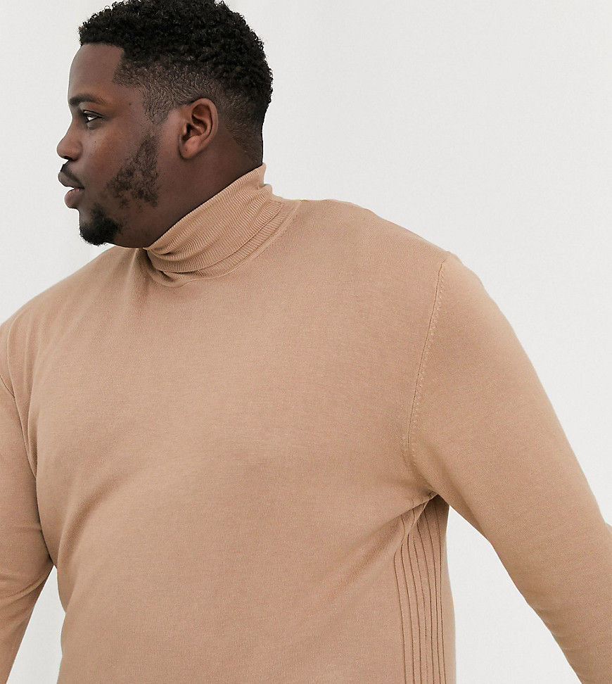 River Island Big & Tall roll neck in camel-Brown