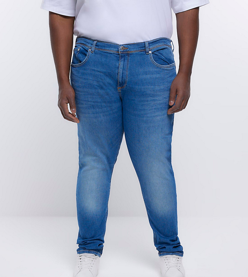 River Island big & tall skinny jeans in mid blue