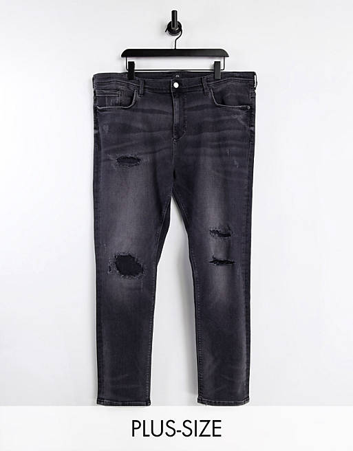 River Island Big & Tall skinny jeans with rips in washed black