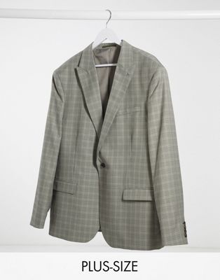 River Island Big & Tall skinny suit jacket in brown check