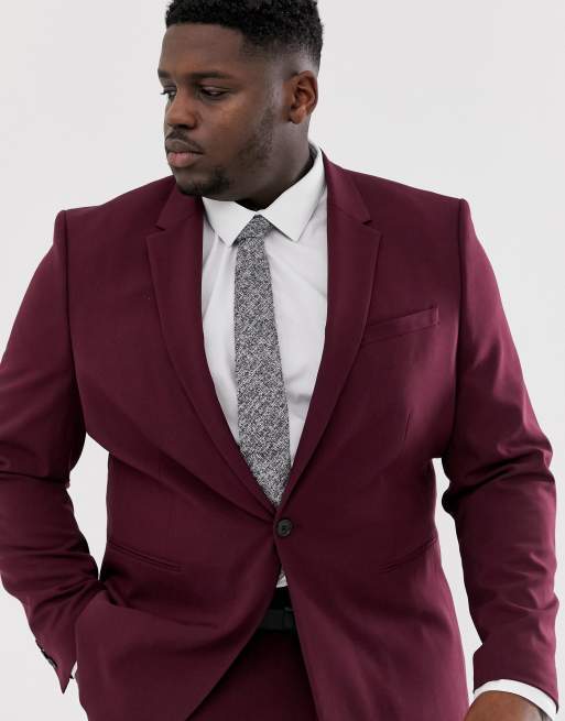 River Island Big & Tall skinny suit jacket in burgundy