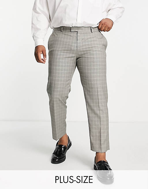 River Island Big & Tall skinny suit trousers in brown check
