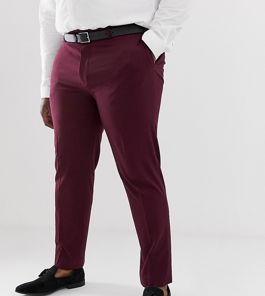 River Island Big & Tall skinny suit trousers in burgundy-Red