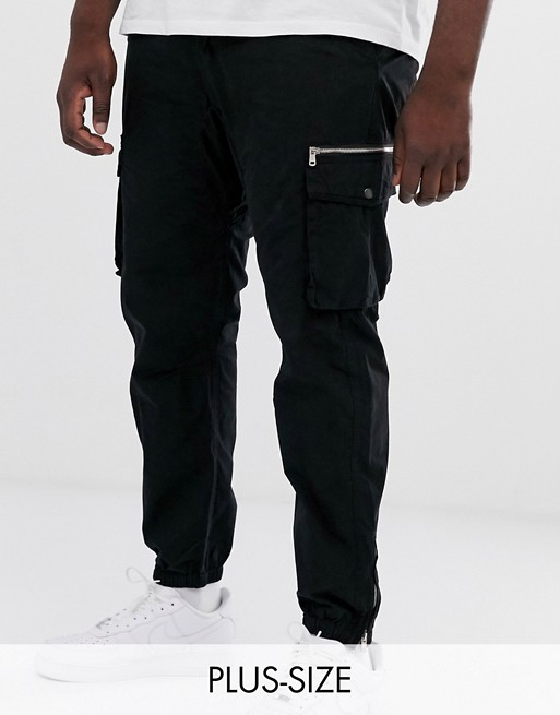 River Island Big & Tall slim fit cargo trousers in black