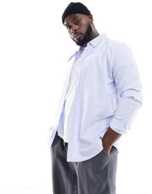 River Island Big & tall slim fit oxford shirt in blue - light - ASOS Price Checker