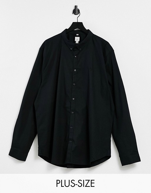 River Island Big & Tall slim oxford shirt in black