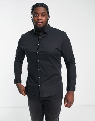 River Island big & tall smart stretch shirt in black