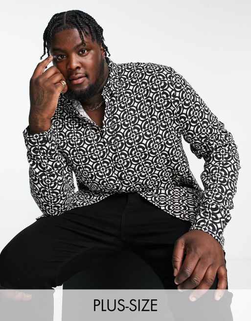 River Island Big & Tall - Sort skjorte med monokromt geometrisk print