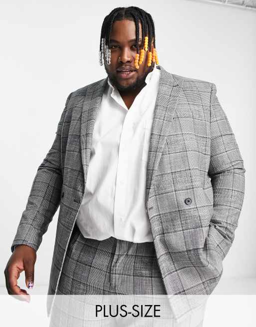 River Island Big & Tall suit jacket in gray plaid