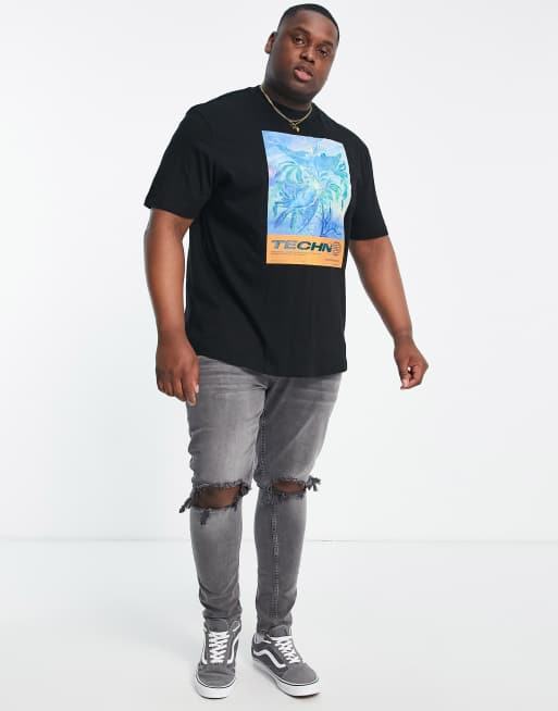 River Island Big & Tall – T-Shirt in Schwarz mit „Techno“ -Boxprint, 4 von 4