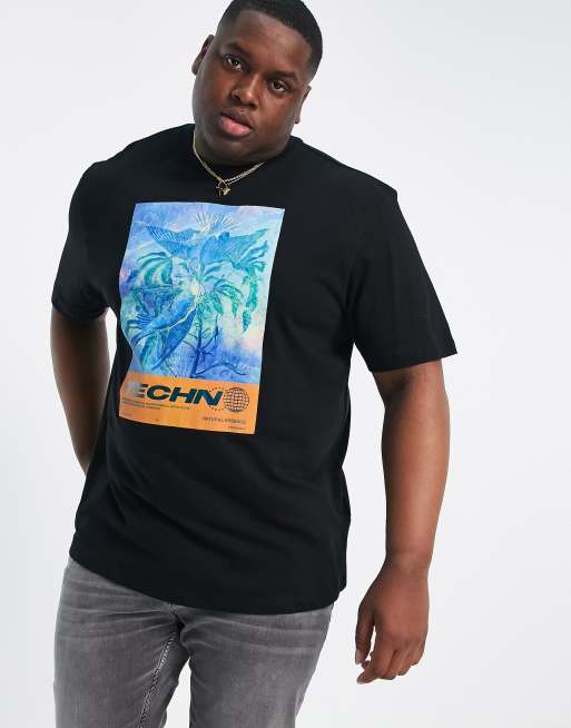 River Island - Big & Tall - T-shirt met vierkante 'Techno'-print in zwart, 3 van 4